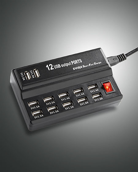 Multiple charger - Mehrfach-USB-Ladegerät (Typ A) - 45 W max - 12 Ports  (von 1A bis 2,4A - max. Ausgang 12A) Stromversorgung 100-240V 50/60Hz. Mit  Schalter. - 3746-50-101